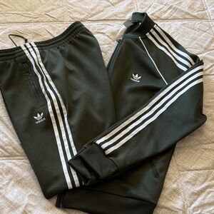 Adidas Dark Green Joggers with White Stripes